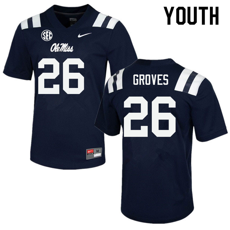 Youth #26 Taylor Groves Ole Miss Rebels College Football Jerseys Sale-Navy